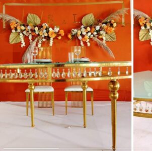 Location de table demi lune perlé très stylée